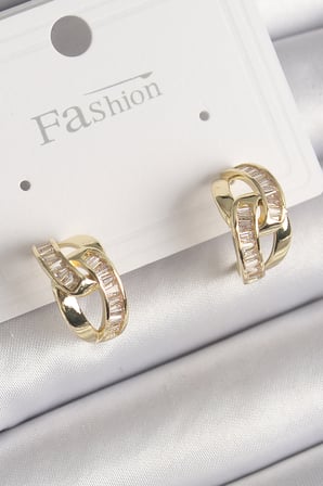 Pirinç Gold Renk Zirkon Taşlı Zincir Model Kadın Küpe 5886