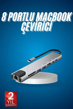 8 Port Çoklayıcı Macbook Ile Uyumlu Çoğaltıcı Type-C dönüştürücü TF SD 