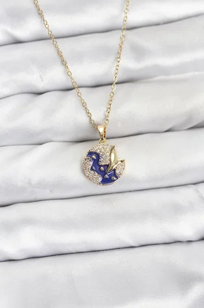 316L Çelik Zincir Gold Renk Gece Model Zirkon Taşlı Kadın Kolye 5886