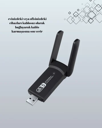 Yüksek Hızlı 1200 Mbps Çift Bant USB WiFi Adaptör – Güçlü Sinyal Geniş Uy