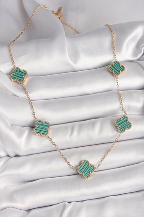 316L Çelik Gold Renk Zincir Yeşil Yonca Model Kadın Kolye 5886