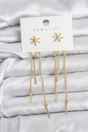 Çiçek Model Gold Pirinç Sallantılı Kadın Küpe 5886