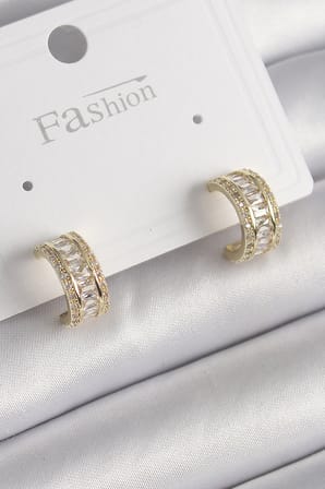 Pirinç Gold Renk Zirkon Taşlı Halka Model Kadın Küpe 5886
