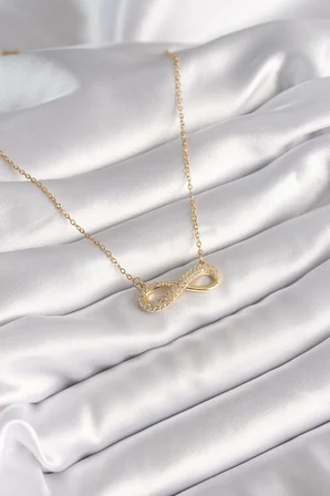 316L Çelik Gold Renk Zincir Zirkon Taşlı Sonsuzluk Model Kadın Kolye 5886