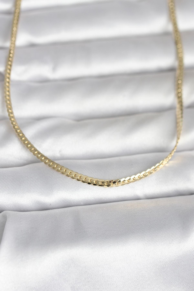 CM 14K Gold Renk Yassı Zincir Model 45 cm Kadın Kolye 5886