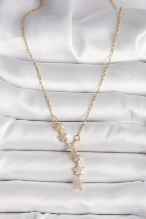 316L Çelik Gold Renk Zincir Zirkon Taşlı Yıldız Model Kadın Kolye 5886