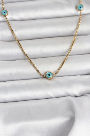 316L Çelik Gold Renk Nazarlı Model Kadın Kolye 5886