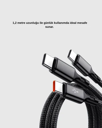 3’ü 1 Arada Hızlı Şarj Kablosu iOS Android Type-C Uyumlu ve Dayanıklı