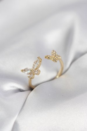 Kelebek Model Zirkon Taşlı Gold Renk Kadın Yüzük 5886