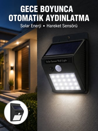 Su Geçirmez 20 LED Solar Aydınlatma | Dış Mekan için PIR Hareket Sensörü ile 