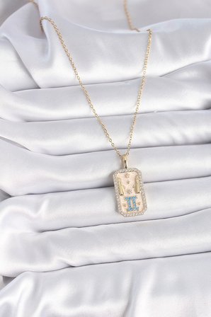 316L Çelik Gold Renk Zincir İkizler Burcu Zirkon Taşlı Kadın Kolye 5886