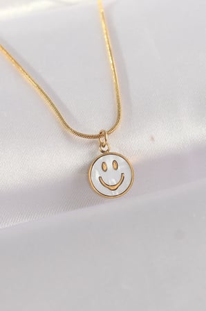 316L Çelik Zincir Altın Renk Mermer Desenli Minimal Smile Kolye 5886