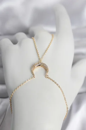 Pirinç Gold Renk Hilal Model Zirkon Taşlı Kadın Şahmeran 5886