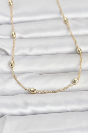 CM 14K Gold Renk Topçuklu Burgu Zincir Model 60 cm Kadın Kolye 5886