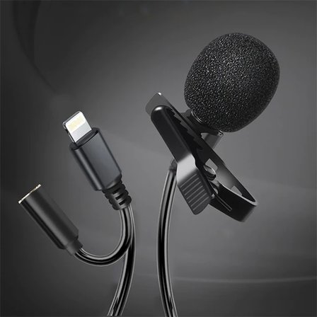 ALLY iPhone Lightning Yaka Mikrofonu+3.5MM jack Profesyonel Youtuber Mikrofonu-(5775