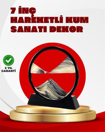 Rahatlatıcı Kum Sanatı – Yuvarlak Cam Çerçeveli Hareketli Kum Resmi Ofis ve E