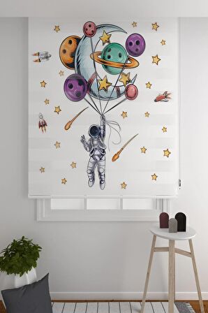 Zebra Perde Astronut Ve Gezegenler Desenli Çocuk Odası Zebra Perde