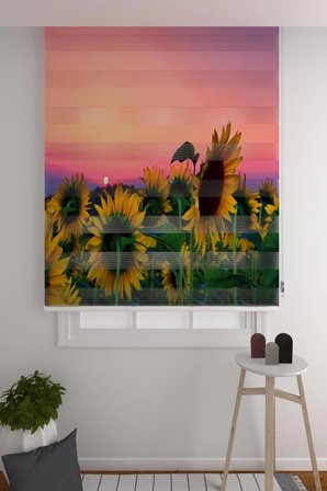 Zebra Perde Ayçiçeği Desenli Salon - Oturma - Hobi Odası Zebra Perde