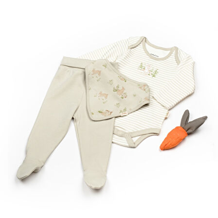 3'lü Takım ( Pantolon-Zıbın-Önlük ) 5201 Ekru-Soft Yeşil