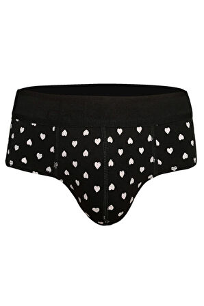 Erkek Kalp Desenli Siyah Pamuklu Slip 6375