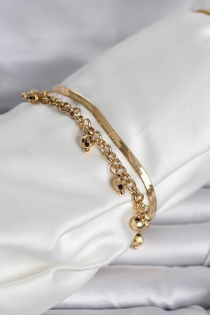 316L Çelik Gold Renk Dorika ve İtalyan Zincirli Model Kadın Bileklik