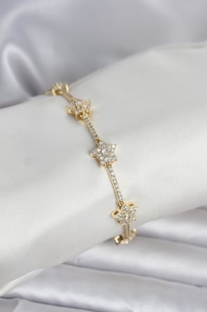 Pirinç Gold Renk Yıldız Model Zirkon Taşlı Kadın Bileklik