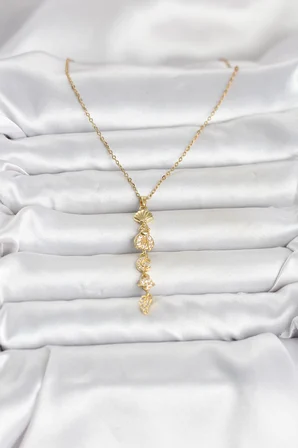 316L Çelik Gold Renk Deniz Temalı Y Model Zirkon Taşlı Kadın Kolye