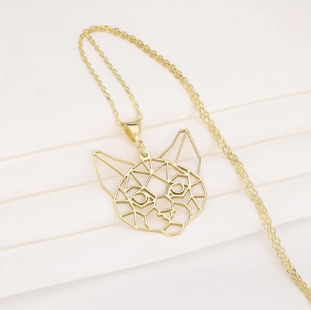 VINTESSY Özel Tasarım Altın Renk Origami Kedi Figürlü Kolye BZS01