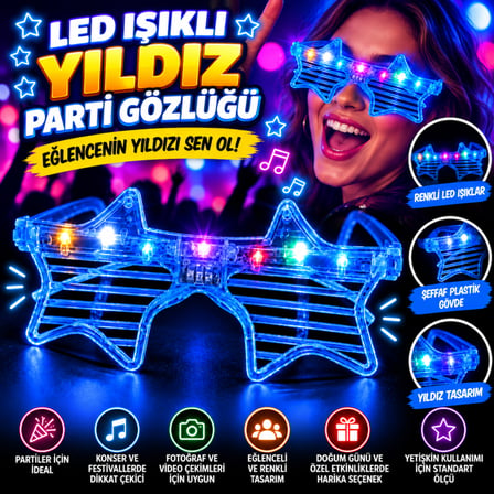 VINTESSY Mavi Led Işıklı Yıldız Parti Gözlüğü BZS01