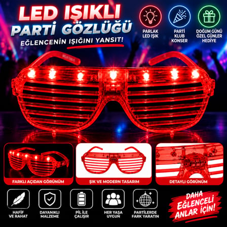 VINTESSY LED Işıklı Panjur Parti Gözlüğü Kırmızı Renk Shutter Gözlük BZS01