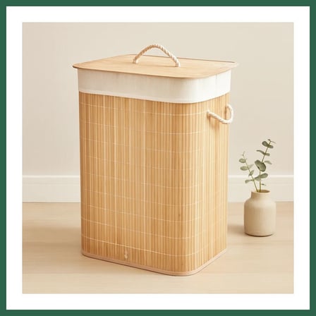 VINTESSY Bambu Kirli Çamaşır Sepeti 40x30x60 cm - Kapaklı İpli Kumaş Torbalı BZS01