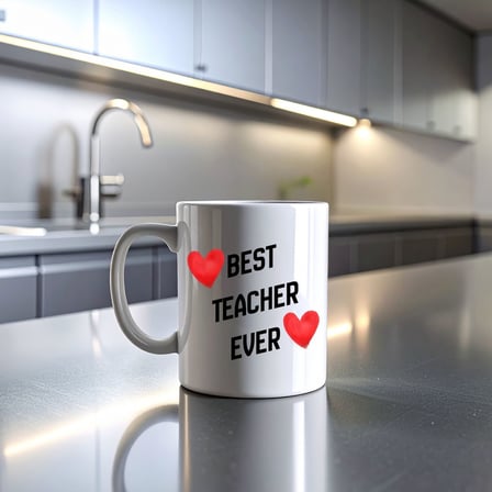 VINTESSY Best Teacher Ever Baskılı Kupa Model 202 Seramik Kahve Kupası Öğretmen Hediyesi Özel Tasarım Bardak BZS01