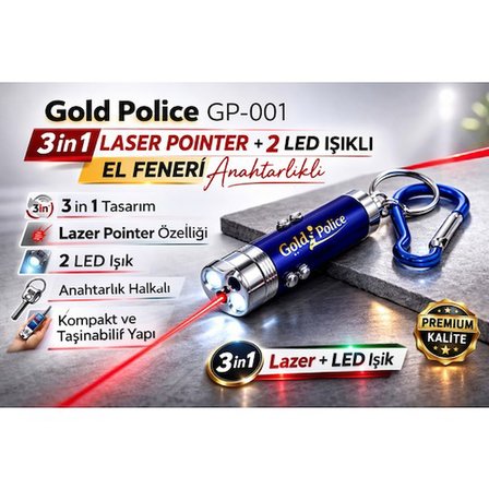 Gold  GP-001 3 in 1 Lazer + 2 LED Işıklı El Feneri Anahtarlıklı 1 Adet