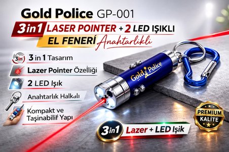 Gold  GP-001 3 in 1 Lazer + 2 LED Işıklı El Feneri Anahtarlıklı 1 Adet