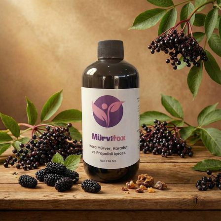 Mürvitox Kara Mürver Karadut ve Propolis İçeren Bitkisel Şurup 250 ml Takviye Edici Gıda