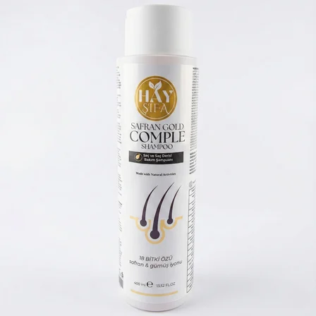 Safran Gold Complete Şampuan 400 ml Safran Özlü Gümüş İyonlu Keratin ve Biotin İçeren Bitkisel Şampuan