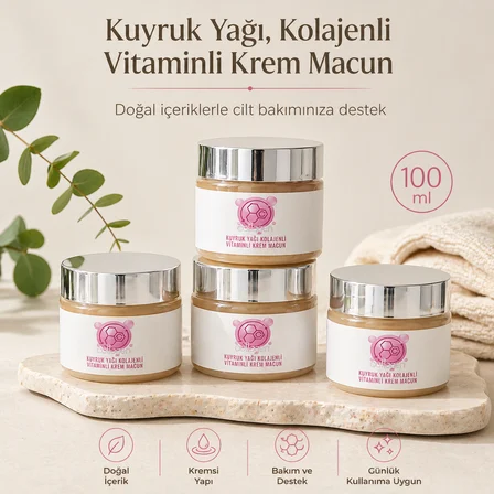 Kuyruk Yağı ve Kolajen İçerikli Bitkisel Krem Macun 100 ml – Vitamin Destekli Cilt Bakım Kremi