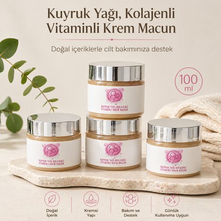 Kuyruk Yağı ve Kolajen İçerikli Bitkisel Krem Macun 100 ml – Vitamin Destekli Cilt Bakım Kremi