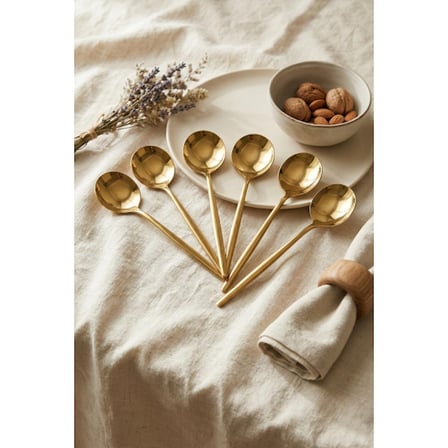 6'lı Lüks Gold Paslanmaz Çelik Yemek Kaşığı Seti (21 cm)