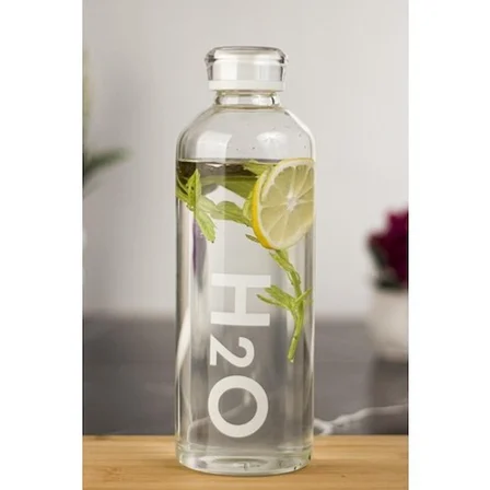 H2o Borosilikat Cam Matara Vakum Kapaklı Su Şişesi Suluk Beyaz 1000 ML