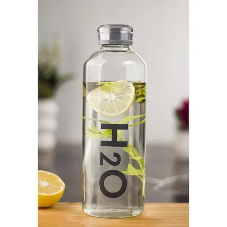 H2o Borosilikat Cam Matara Vakum Kapaklı Su Şişesi Suluk Gri 1000 ML