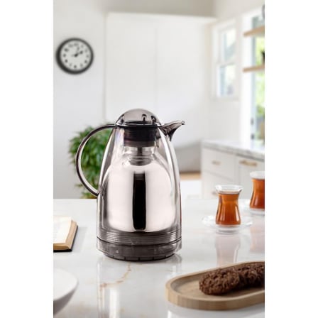 1.5 LT Isı Yalıtımlı Çay Ve Soğuk Su Termosu Füme (12 Saat Sıcak Tutar& İçi Camdır)