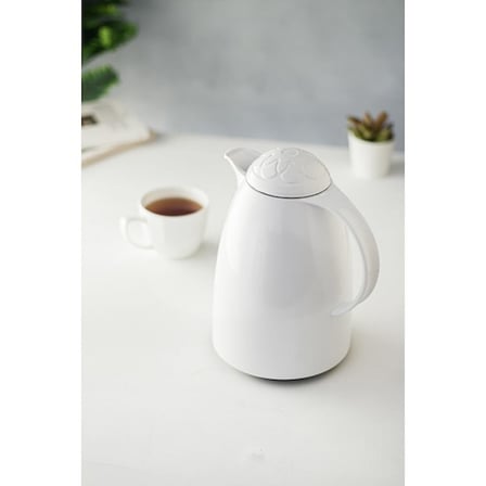 1 LT Isı Yalıtımlı Çay Ve Soğuk Su Termosu Soft Beyaz (12 Saat Sıcak Tutar& İçi Camdır)