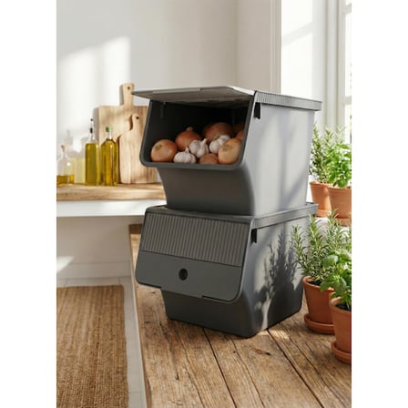 Füme 2'Li 33 LT Modubox Kayar Kapaklı Saklama Kabı & Patates Soğan Kovası & Erzak Kutusu