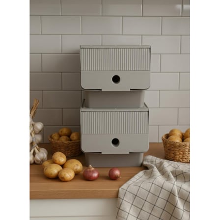 Vizon 2'Li 13,5 LT Modubox Kayar Kapaklı Saklama Kabı & Patates Soğan Kovası & Erzak Kutusu