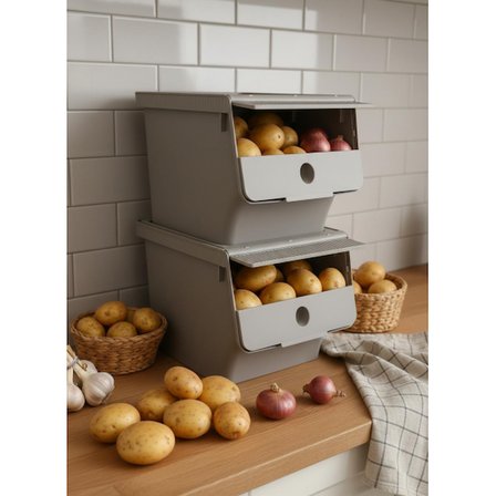 Vizon 2'Li 13,5 LT Modubox Kayar Kapaklı Saklama Kabı & Patates Soğan Kovası & Erzak Kutusu