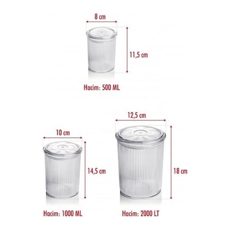 12'li Barok Yuvarlak 3 Boy Kavanoz Seti & Saklama Kabı & Erzak Kabı (4*2000 ML, 4*1000 ML, 4*500 ML)