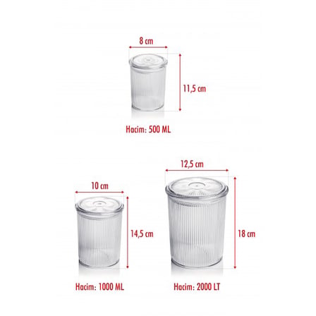 12'li Barok Yuvarlak 3 Boy Kavanoz Seti & Saklama Kabı & Erzak Kabı (4*2000 ML, 4*1000 ML, 4*500 ML)