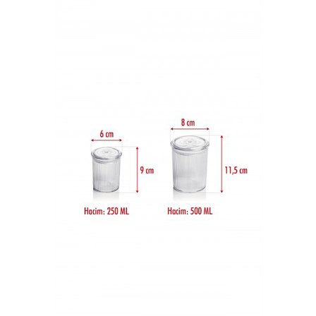 12'li Barok Yuvarlak 2 Boy Kavanoz Seti & Saklama Kabı & Erzak Kabı 6*500 ML,6*250 ML)