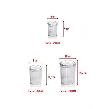 12'li Barok Yuvarlak 3 Boy Kavanoz Seti & Saklama Kabı & Erzak Kabı (4*1000 ML, 4*500 ML,4*250 ML)